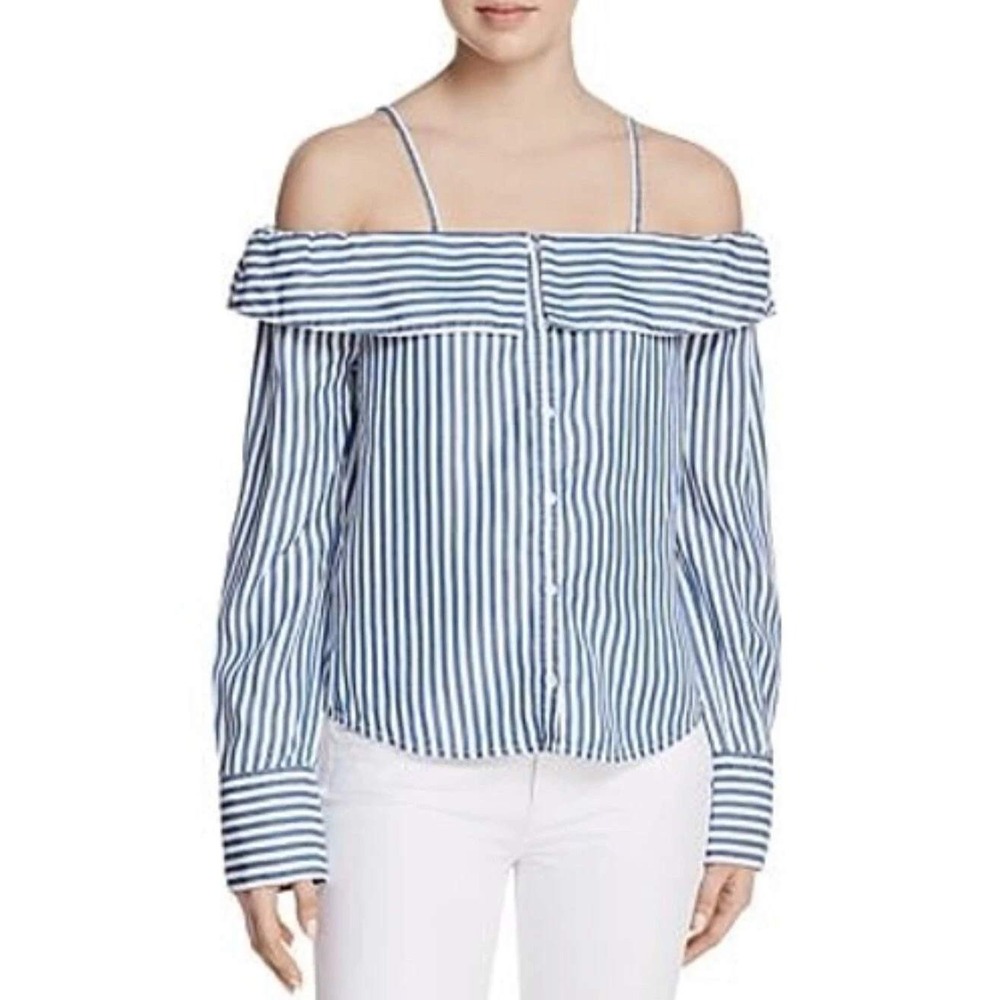 Paige Lunetta White Blue Bell Stripe Off Shoulder Top XS